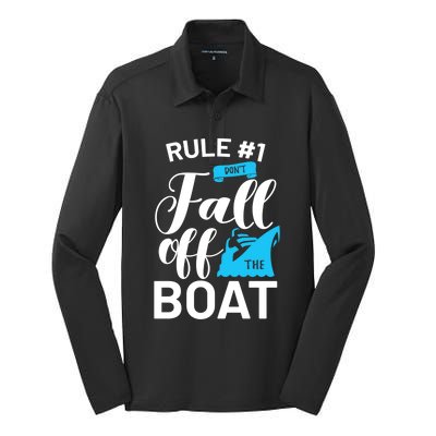 Funny Cruise Vacation Rule 1 Dont Fall Off The Boat Funny Gift Silk Touch Performance Long Sleeve Polo