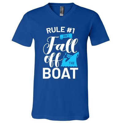 Funny Cruise Vacation Rule 1 Dont Fall Off The Boat Funny Gift V-Neck T-Shirt