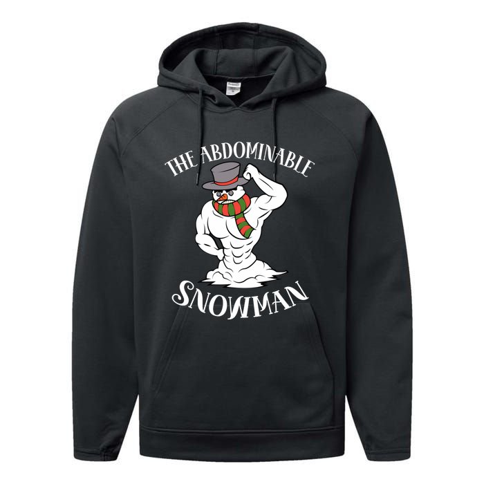 Funny Christmas Workout Xmas Abominal Snowman Abdominal Gift Long Sleeve Performance Fleece Hoodie