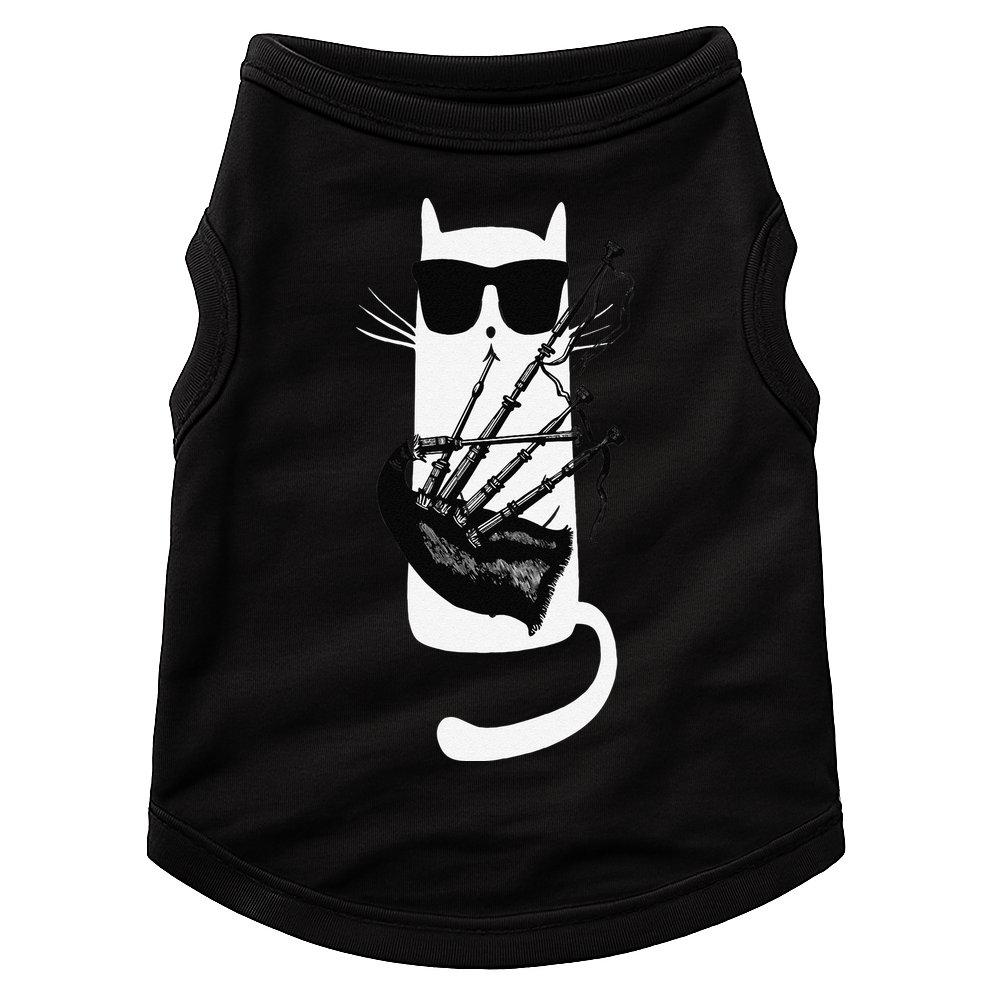 Funny Cat Wearing Sunglasses Playing Bagpipes Doggie Tank