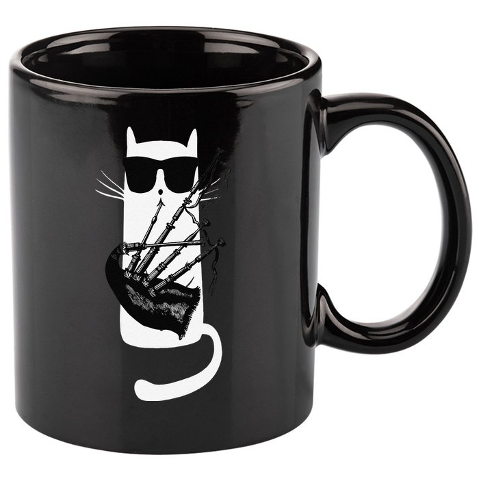 Funny Cat Wearing Sunglasses Playing Bagpipes 11oz C Handle Ceramic Mug