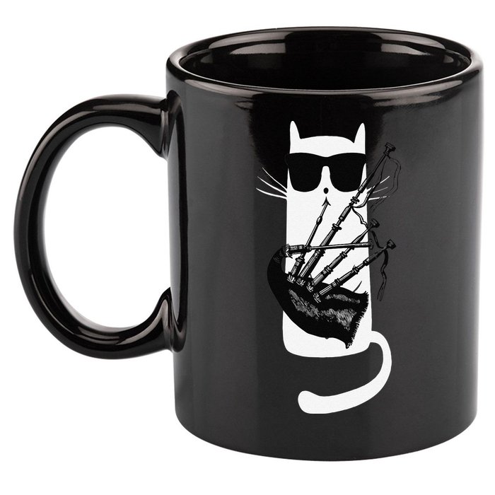 Funny Cat Wearing Sunglasses Playing Bagpipes 11oz C Handle Ceramic Mug