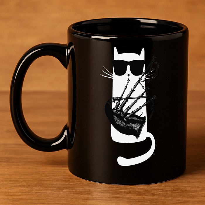 Funny Cat Wearing Sunglasses Playing Bagpipes 11oz C Handle Ceramic Mug
