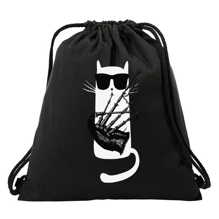 Funny Cat Wearing Sunglasses Playing Bagpipes Drawstring Bag