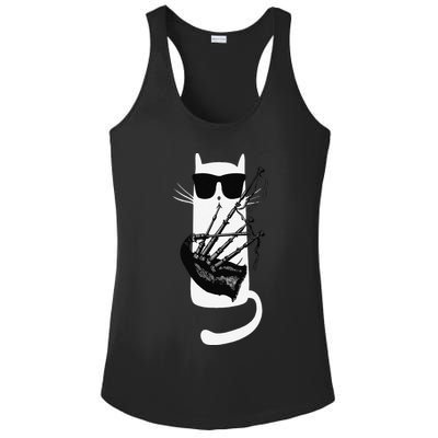 Funny Cat Wearing Sunglasses Playing Bagpipes Ladies PosiCharge Competitor Racerback Tank