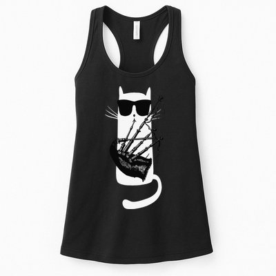 Funny Cat Wearing Sunglasses Playing Bagpipes Womens Tank Top