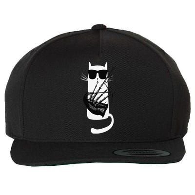 Funny Cat Wearing Sunglasses Playing Bagpipes Wool Snapback Cap