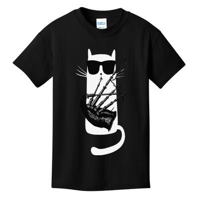 Funny Cat Wearing Sunglasses Playing Bagpipes Kids T-Shirt