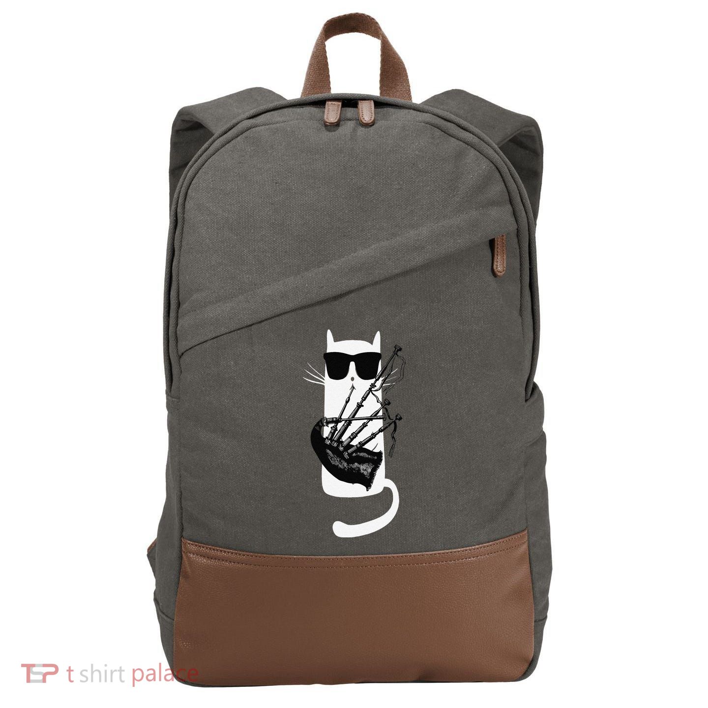 Funny Cat Wearing Sunglasses Playing Bagpipes Cotton Canvas Backpack