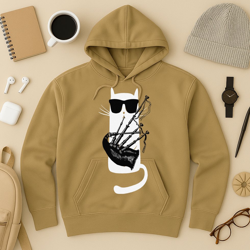 Funny Cat Wearing Sunglasses Playing Bagpipes Hoodie