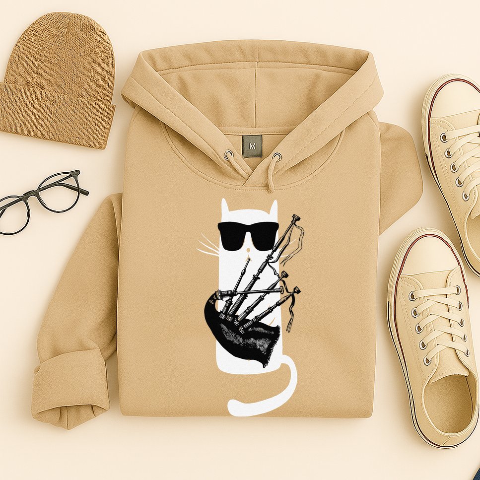Funny Cat Wearing Sunglasses Playing Bagpipes Hoodie