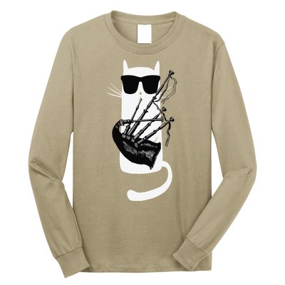 Funny Cat Wearing Sunglasses Playing Bagpipes Long Sleeve Shirt