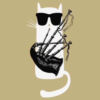 Funny Cat Wearing Sunglasses Playing Bagpipes T-Shirt