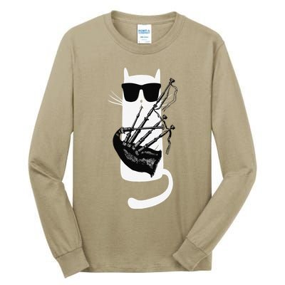 Funny Cat Wearing Sunglasses Playing Bagpipes Tall Long Sleeve T-Shirt