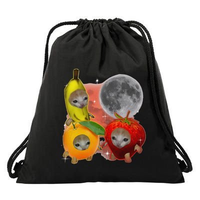 Fruit Cats With The Moon Crying Banana Cat Meme Silly Kitten Drawstring Bag