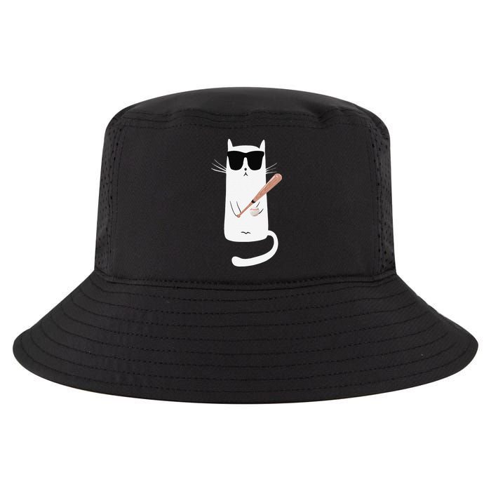 Funny Cat Wearing Sunglasses Playing Baseball Cool Comfort Performance Bucket Hat