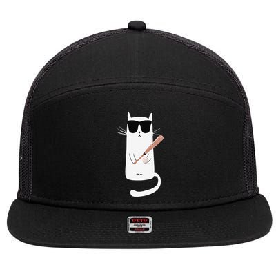 Funny Cat Wearing Sunglasses Playing Baseball 7 Panel Mesh Trucker Snapback Hat