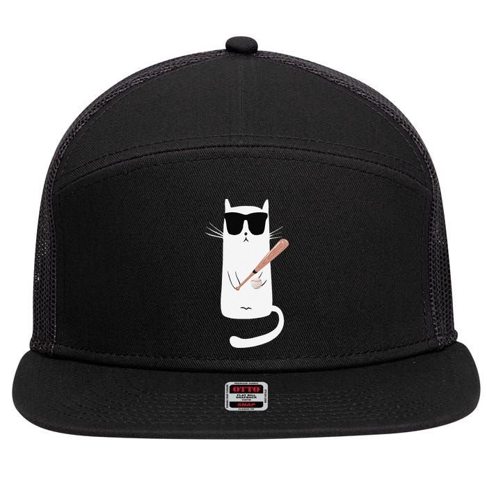Funny Cat Wearing Sunglasses Playing Baseball 7 Panel Mesh Trucker Snapback Hat
