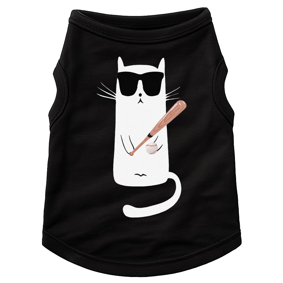 Funny Cat Wearing Sunglasses Playing Baseball Doggie Tank