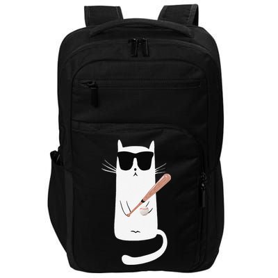 Funny Cat Wearing Sunglasses Playing Baseball Impact Tech Backpack