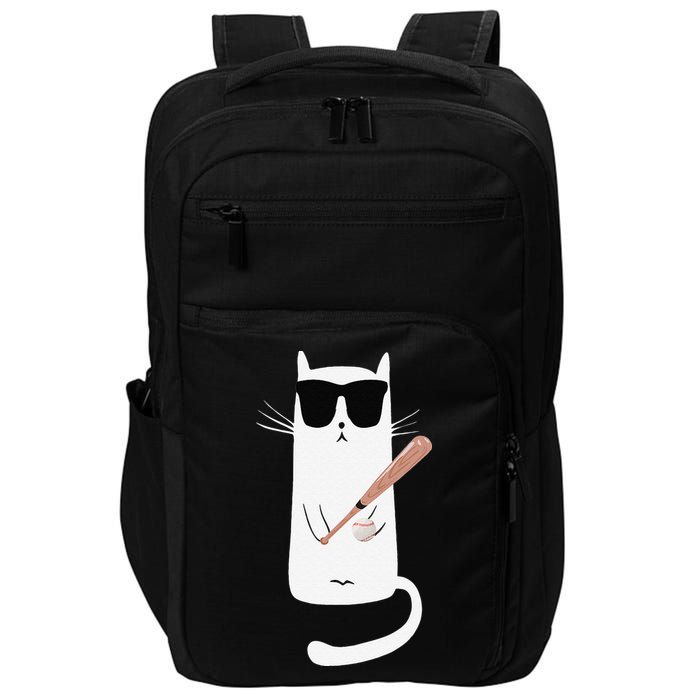 Funny Cat Wearing Sunglasses Playing Baseball Impact Tech Backpack