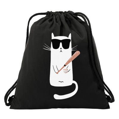 Funny Cat Wearing Sunglasses Playing Baseball Drawstring Bag