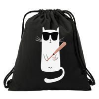 Funny Cat Wearing Sunglasses Playing Baseball Drawstring Bag