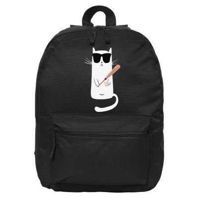Funny Cat Wearing Sunglasses Playing Baseball 16 in Basic Backpack