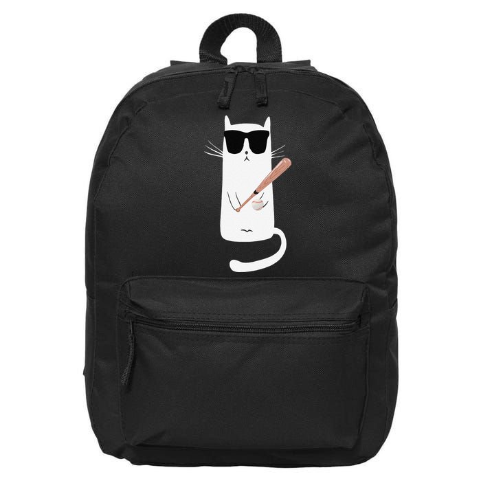 Funny Cat Wearing Sunglasses Playing Baseball 16 in Basic Backpack