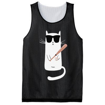Funny Cat Wearing Sunglasses Playing Baseball Mesh Reversible Basketball Jersey Tank