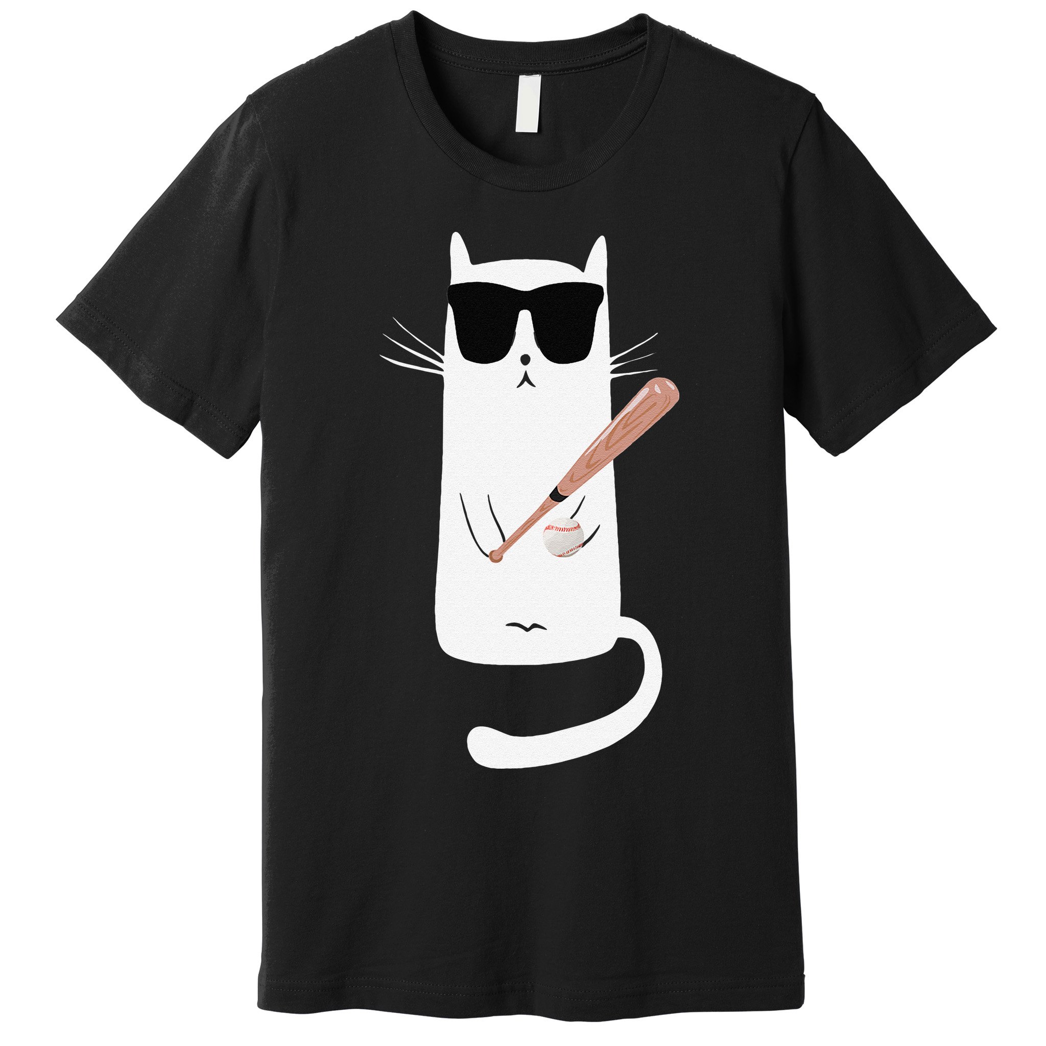 Funny Cat Wearing Sunglasses Playing Baseball Premium T-Shirt