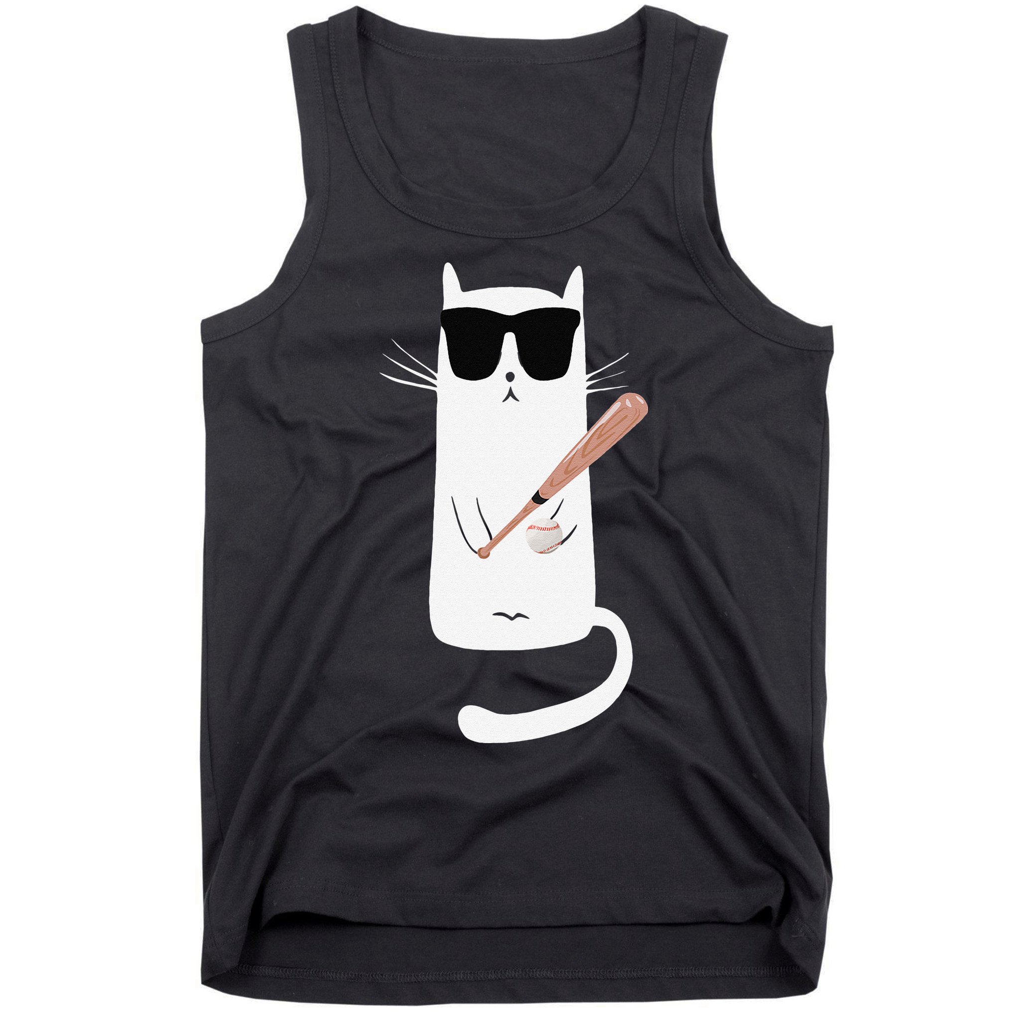 Funny Cat Wearing Sunglasses Playing Baseball Tank Top