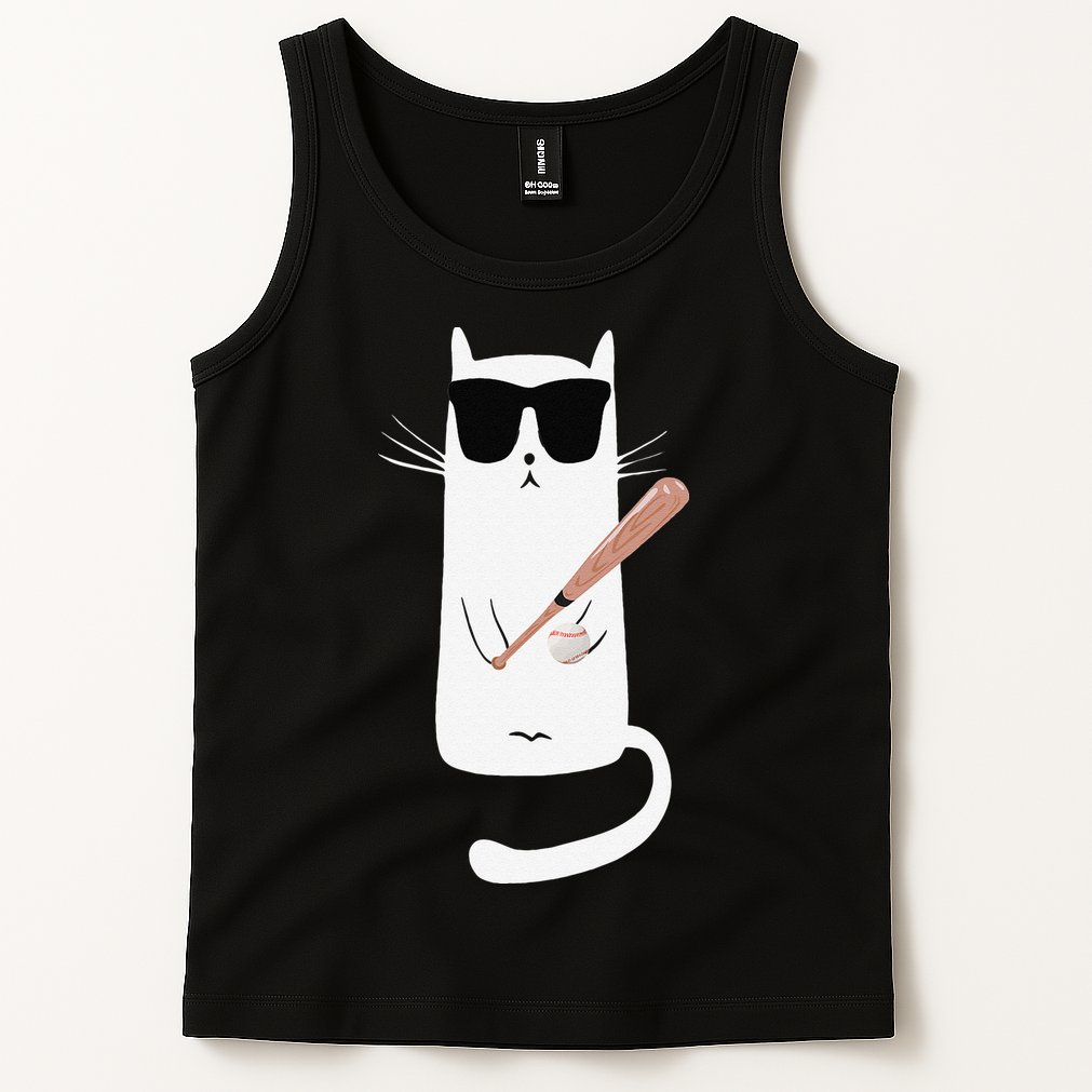 Funny Cat Wearing Sunglasses Playing Baseball Tank Top
