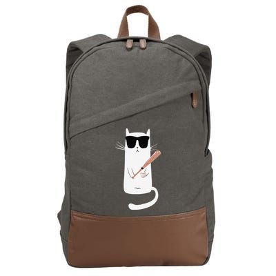 Funny Cat Wearing Sunglasses Playing Baseball Cotton Canvas Backpack