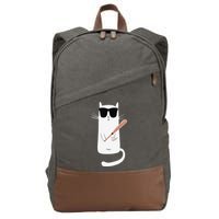Funny Cat Wearing Sunglasses Playing Baseball Cotton Canvas Backpack