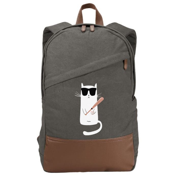 Funny Cat Wearing Sunglasses Playing Baseball Cotton Canvas Backpack