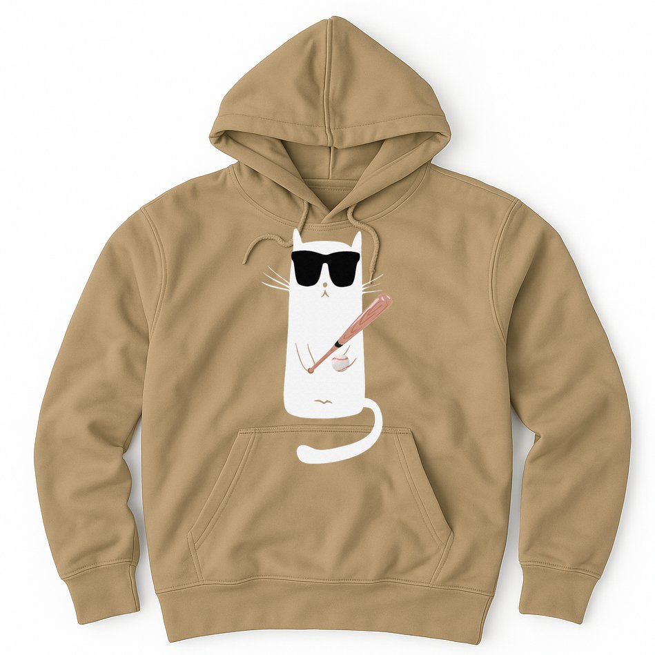 Funny Cat Wearing Sunglasses Playing Baseball Hoodie