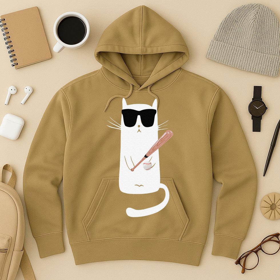 Funny Cat Wearing Sunglasses Playing Baseball Hoodie