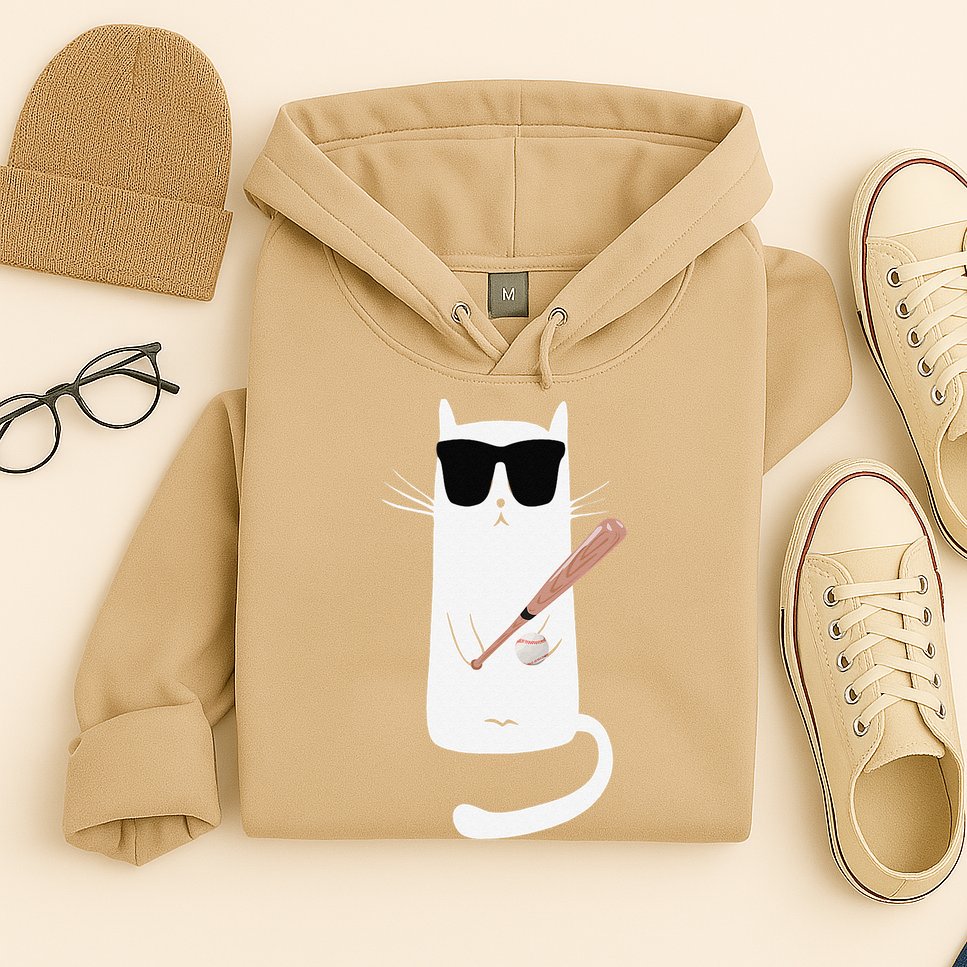 Funny Cat Wearing Sunglasses Playing Baseball Hoodie
