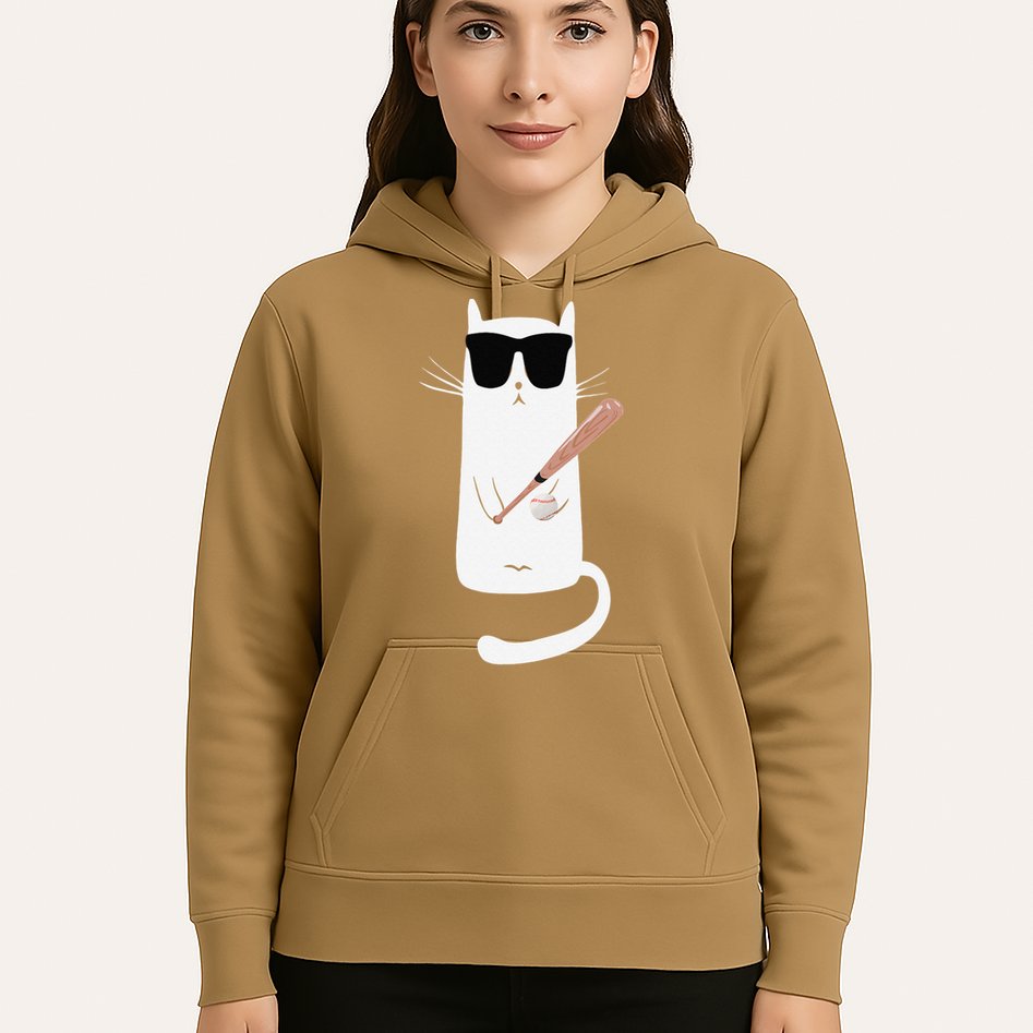 Funny Cat Wearing Sunglasses Playing Baseball Hoodie