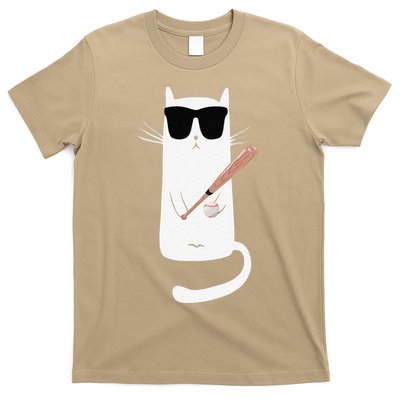 Funny Cat Wearing Sunglasses Playing Baseball T-Shirt
