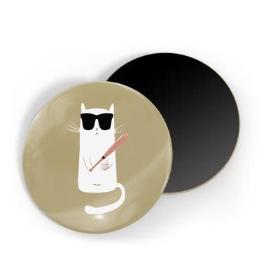 Funny Cat Wearing Sunglasses Playing Baseball Magnet