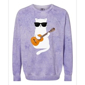 Funny Cat Wearing Sunglasses Playing Electric Guitar Colorblast Crewneck Sweatshirt