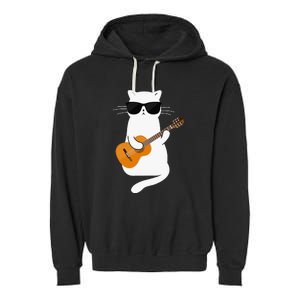 Funny Cat Wearing Sunglasses Playing Electric Guitar Garment-Dyed Fleece Hoodie