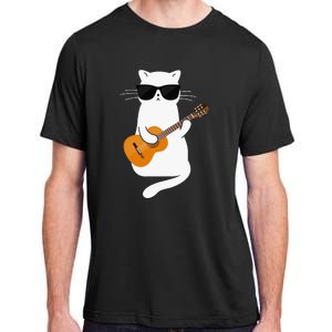 Funny Cat Wearing Sunglasses Playing Electric Guitar Adult ChromaSoft Performance T-Shirt