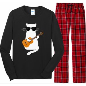 Funny Cat Wearing Sunglasses Playing Electric Guitar Long Sleeve Pajama Set