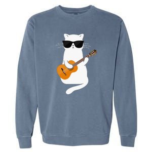 Funny Cat Wearing Sunglasses Playing Electric Guitar Garment-Dyed Sweatshirt