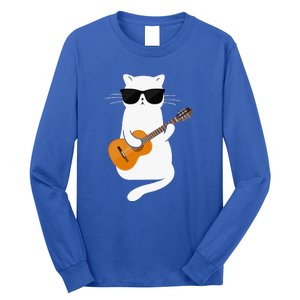 Funny Cat Wearing Sunglasses Playing Electric Guitar Long Sleeve Shirt