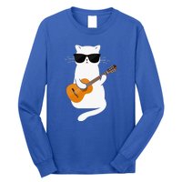 Funny Cat Wearing Sunglasses Playing Electric Guitar Long Sleeve Shirt