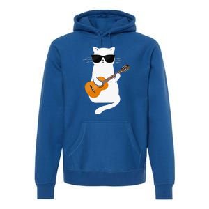 Funny Cat Wearing Sunglasses Playing Electric Guitar Premium Hoodie